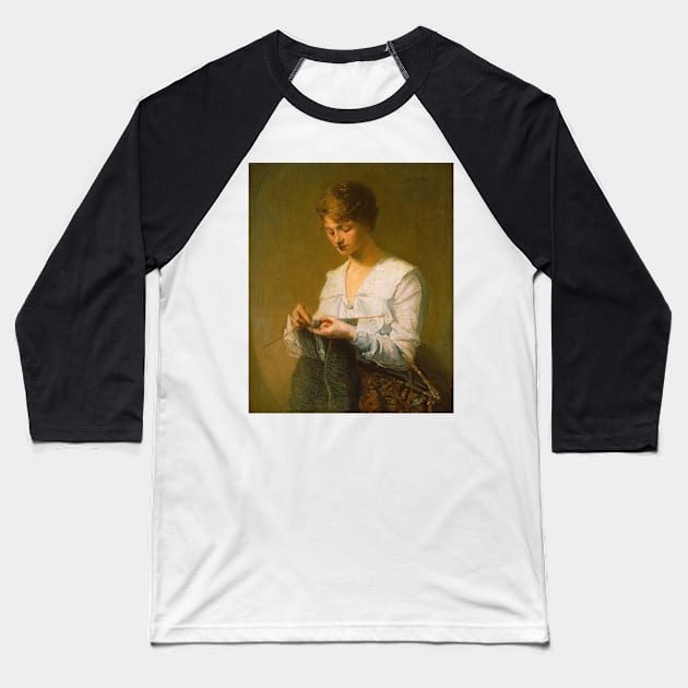 Knitting for Soldiers by Julian Alden Weir Baseball T-Shirt by Classic Art Stall